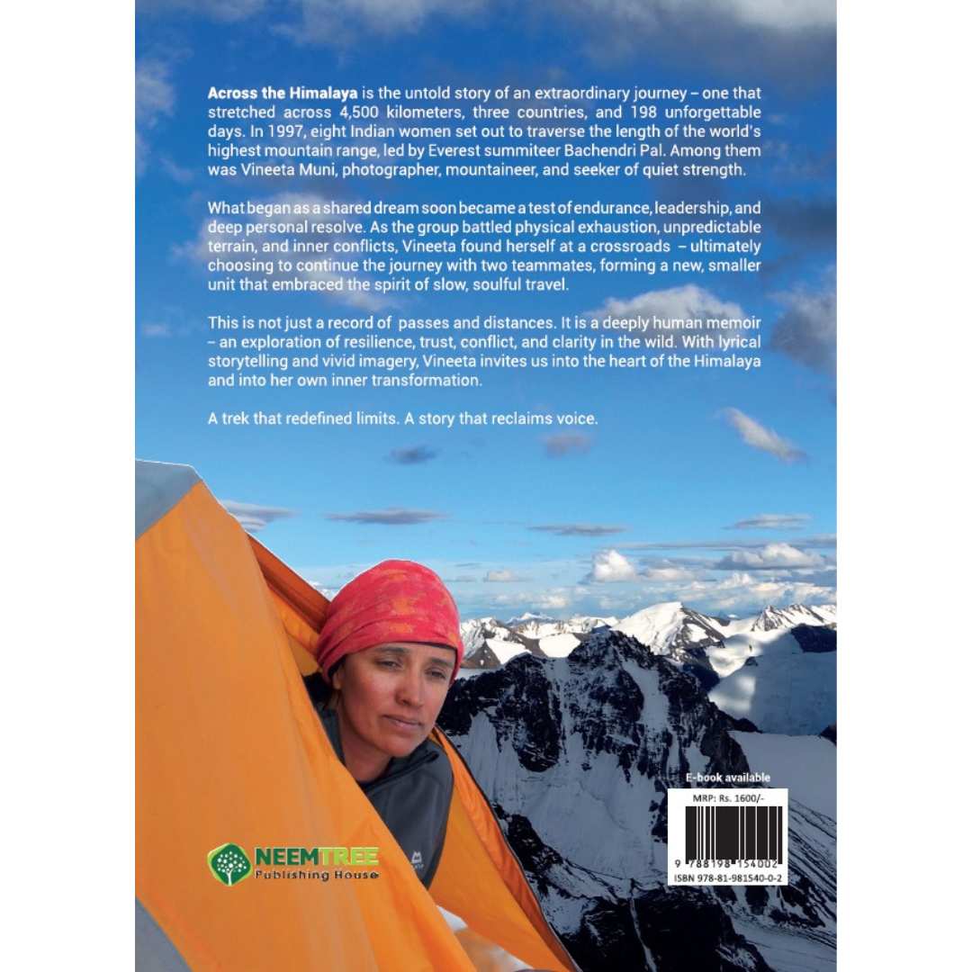 Book's backpage with author Vineeta Muni  and NeemTree Publishing House logo