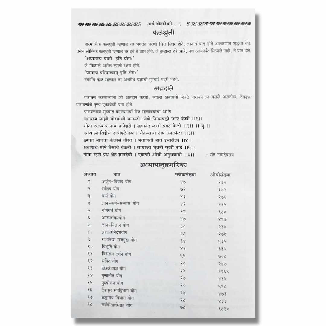 सार्थ श्री ज्ञानेश्वरी (Sarth Shree Dnyaneshwari) Marathi Book By  वै.श्री.ह.भ.प. मामासाहेब दांडेकर  (Shree. H. Bha. P. Mamasaheb Dandekar) index page